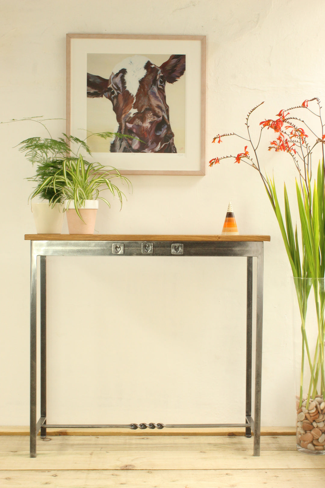 Hearts Console Table with Oak Top – Belltrees Forge